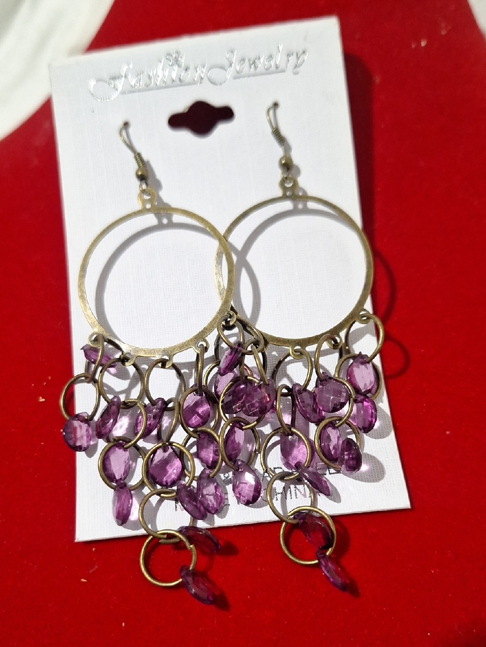 Fashion Jewelry Purple Crystal Dangle Hoop Earrings